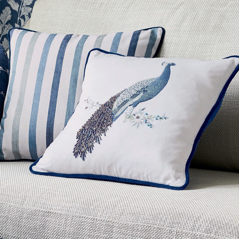 Peacock Cushion by Laura Ashley in Midnight Blue